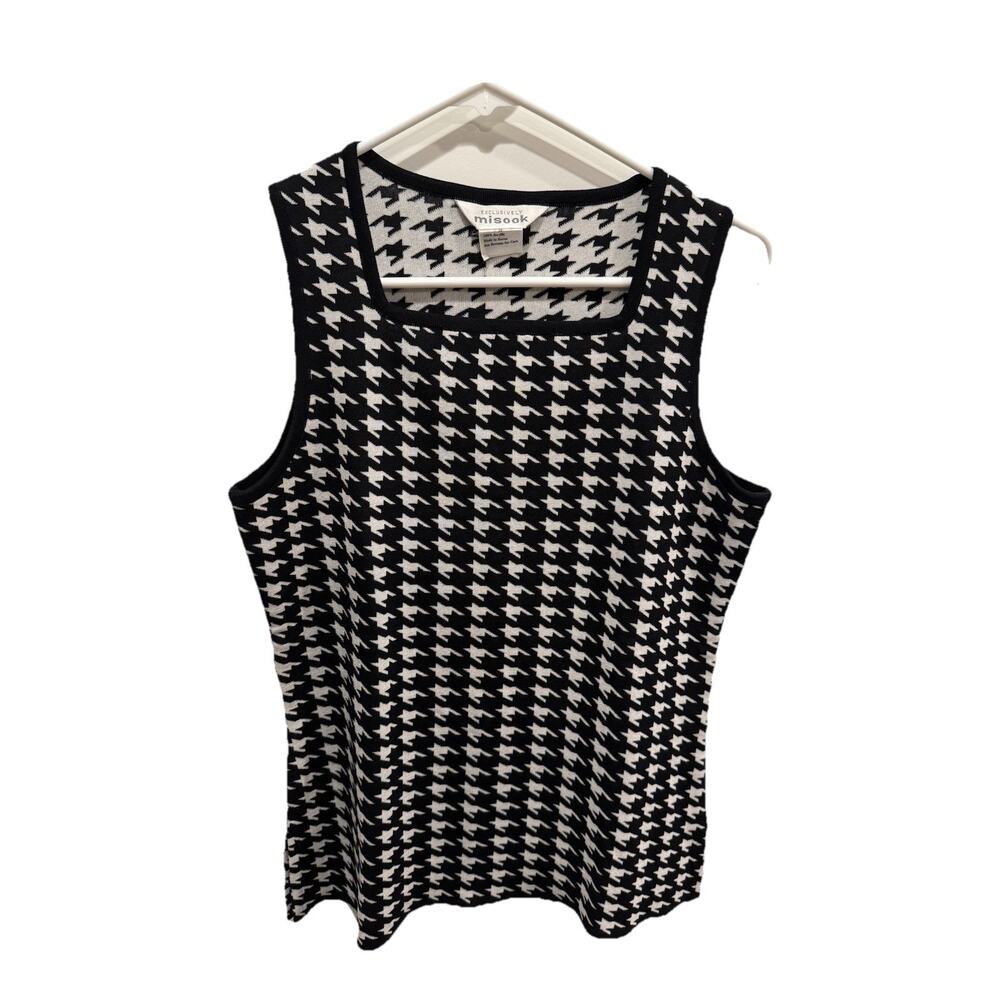Misook Size S Black White Houndstooth Knit Tank Top Sleeveless Lightweight